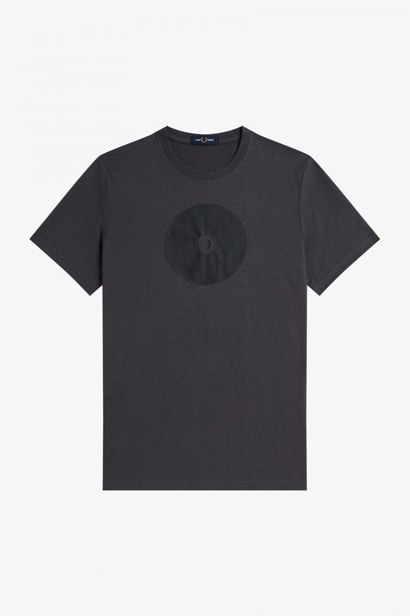 Black Fred Perry Disc Graphic Men\'s T Shirts | PH 1640FDNM